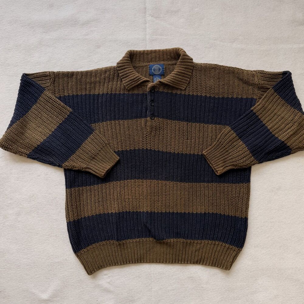 90s Old GAP Striped Chunky Knit Polo Sweater